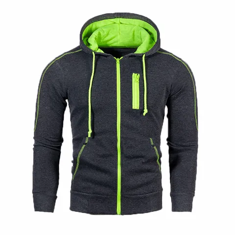 Felpa Con Cappuccio Uomo Casual Con Cerniera Misto Cotone Colore A Contrasto Full Zip Hoodie Con Tasche Per Sport E Quotidiano
