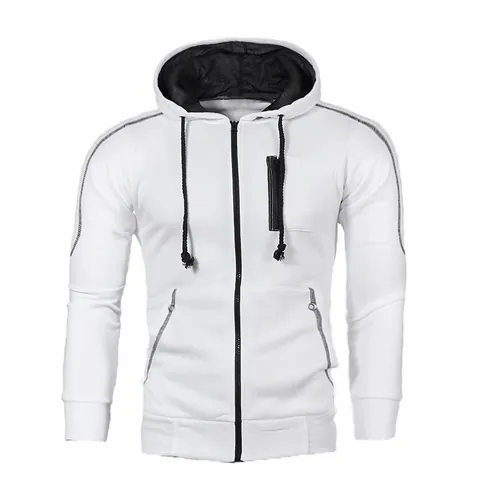 Felpa Con Cappuccio Uomo Casual Con Cerniera Misto Cotone Colore A Contrasto Full Zip Hoodie Con Tasche Per Sport E Quotidiano