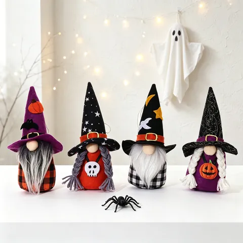 Bambola Gnomo Di Halloween Peluche Mago Senza Volto Ornamento Appeso Con Decorazione Zucca Pipistrello Teschio Per Festa Casa