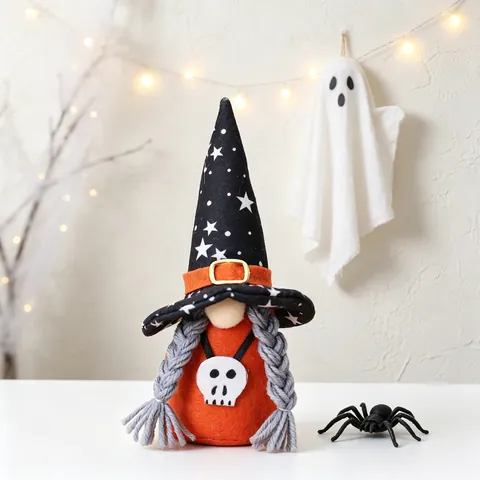 Bambola Gnomo Di Halloween Peluche Mago Senza Volto Ornamento Appeso Con Decorazione Zucca Pipistrello Teschio Per Festa Casa