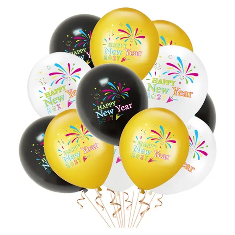 Palloncini Festa Capodanno 2027 Lattice Stampa Fuochi d'Artificio Rotondi Nero Oro Bianco Decorazioni Festa Fine Anno