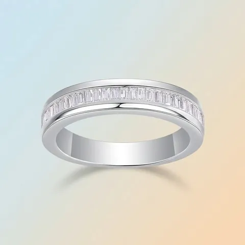 Bague Moissanite Taille Baguette Argent Sterling 925 Sertissage Canal Bijoux De Mode Minimalistes Géométriques Pour Femmes