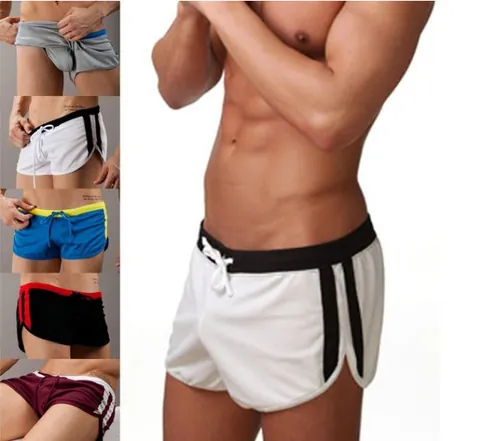 Damen Sportlich Schnelltrocknende Shorts Niedrige Taille Kordelzug Seitenschlitz Kontraststreifen Gym Running Training Herren