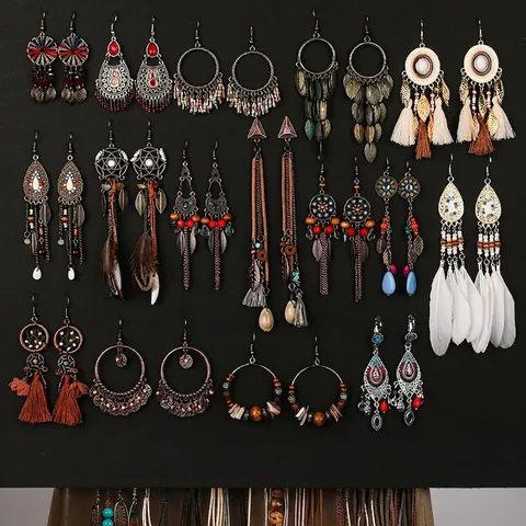Bohemian Ethnic Long Tassel Earrings For Women Vintage Tribal Feather Wood Bead Shell Drop Earrings Beach Vacation Jewelry