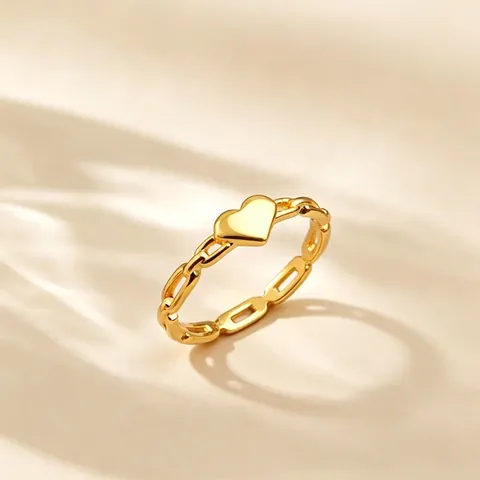 Anillo De Cadena De Corazón Entrelazado Chapado En Oro 18K Acero Inoxidable Minimalista Joyería