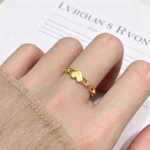 Anillo De Cadena De Corazón Entrelazado Chapado En Oro 18K Acero Inoxidable Minimalista Joyería