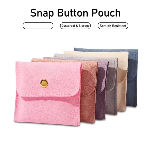 Microfiber Jewelry Packaging Pouch Suede Sensation Snap Button Jewelry Storage Bag Envelope For Necklace Ring Earring