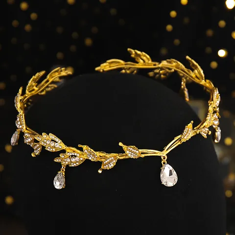 Vintage Leaf Rhinestone Bridal Tiara Crown With Water Drop Pendant Bohemian Wedding Headpiece Hair Jewelry For Women