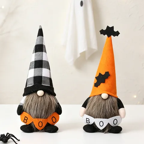 Halloween Gnomes Plush Ornaments Faceless Doll Decorations For Home Party Table Bat Plaid Hat Holding Boo Banner