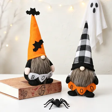 Halloween Gnomes Plush Ornaments Faceless Doll Decorations For Home Party Table Bat Plaid Hat Holding Boo Banner
