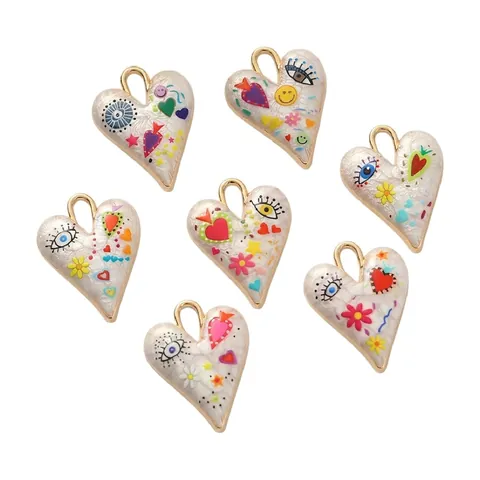 Dijes De Esmalte De Corazón Aleación De Zinc Patrón De Ojo Malvado Sonrisa Colgantes Para DIY Joyería Accesorios