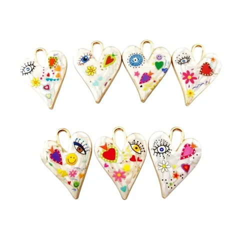 Dijes De Esmalte De Corazón Aleación De Zinc Patrón De Ojo Malvado Sonrisa Colgantes Para DIY Joyería Accesorios