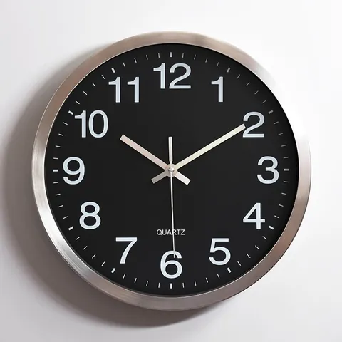 Orologio Da Parete Tondo Cornice Metallo Acciaio Inossidabile Silenzioso Movimento Quarzo Stile Moderno Minimalista