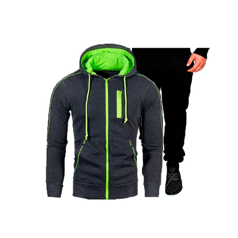 Survêtement de Sport Décontracté pour Hommes Ensemble Sweat à Capuche Zippé Et Pantalon de Jogging Couleur Contrastée