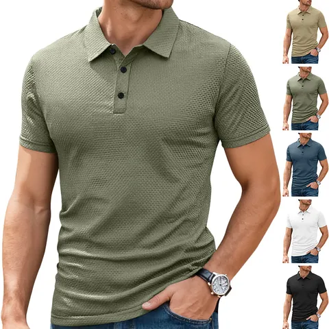 Heren Polo Shirt Korte Mouwen Wafelbreisel Nylon Spandex Ademend Hoge Elasticiteit Ice Feel Revers Knoop Casual Tops