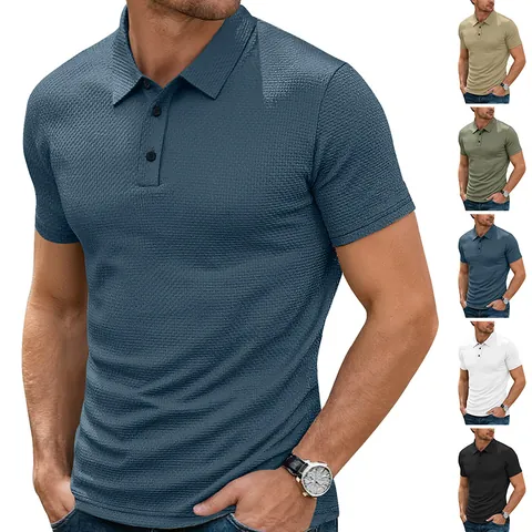 Heren Polo Met Korte Mouwen Wafelbreisel Ademend Effen Kleur Casual Sport Zakelijk Lichtgewicht Top