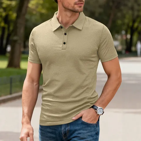 Heren Polo Met Korte Mouwen Wafelbreisel Ademend Effen Kleur Casual Sport Zakelijk Lichtgewicht Top