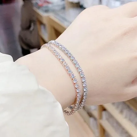 Elegante Bracciale Tennis in Rame con Zirconia Placcato Oro Argento Oro Rosa Braccialetto di Cristallo Donna Gioielli