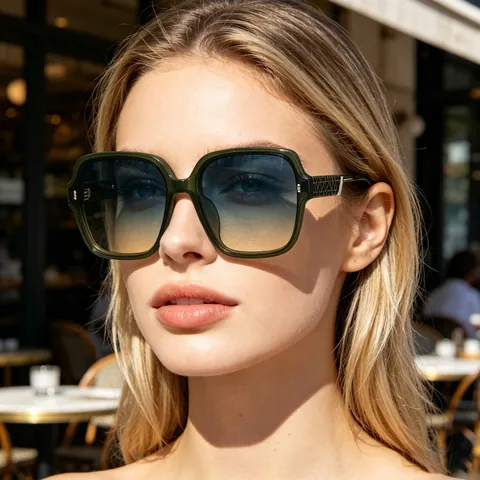 Quadratische Große Sonnenbrille Für Damen Polarisierte TAC Gläser UV400 Blendfrei PC Rahmen Geflochtene Textur Mode Outdoor