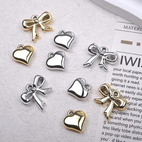 Herz Und Bogen Anhänger Galvanisierte Acryl Silber Gold Plattiert Für DIY Schmuckherstellung Halsketten Armbänder