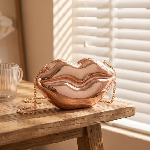 Bolso De Noche Creativo Con Forma De Labios Cartera De Mano Espejo Metálico De Acrílico Bolso Bandolera Para Mujer
