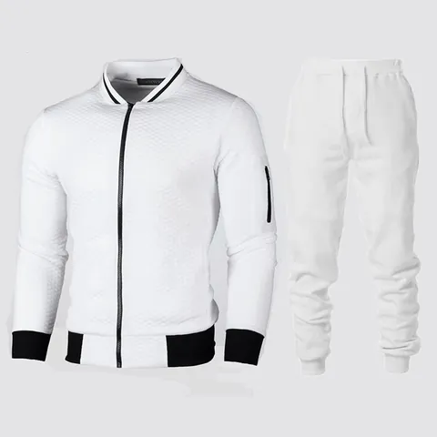Herren Stehkragen Reißverschluss Trainingsanzug Outfit Rautenstruktur Sportlich Lässig Jacke Und Hose Mode Sportbekleidung