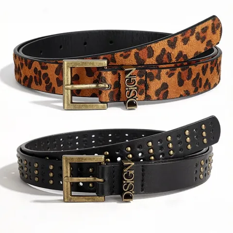Women Fashion Leopard Print Belt Vintage PU Leather Waist Strap Square Pin Buckle Decorative Accessory For Casual Dress Lady