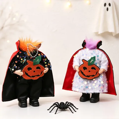Décoration de Poupée Vampire Sans Tête d'Halloween Avec Citrouille Ornement de Cape en Peluche Paillettes pour Maison Fête Décor