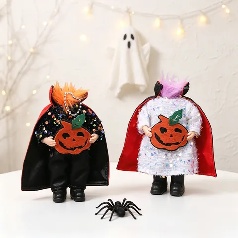 Décoration de Poupée Vampire Sans Tête d'Halloween Avec Citrouille Ornement de Cape en Peluche Paillettes pour Maison Fête Décor