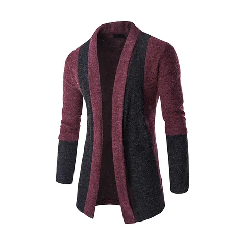 Men's Casual Patchwork Knit Cardigan Slim Fit Long Sleeve Open Front Shawl Collar Knitted Sweater Coat Outerwear For Daily