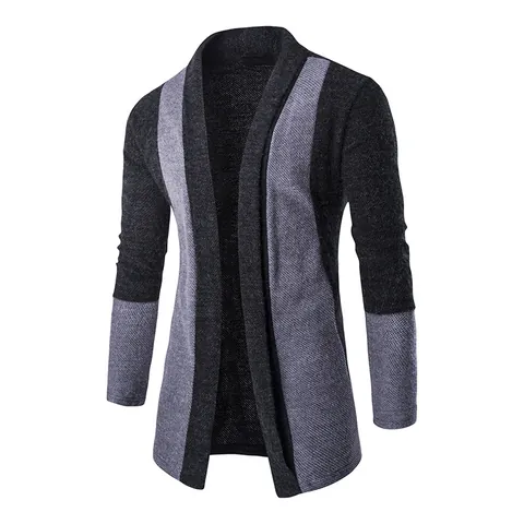 Men's Casual Patchwork Knit Cardigan Slim Fit Long Sleeve Open Front Shawl Collar Knitted Sweater Coat Outerwear For Daily