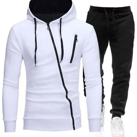Chándal Casual para Hombre Con Sudadera Con Capucha y Cremallera Diagonal Pantalones de Jogging Sudadera Con Capucha Color de Contraste Top y Pantalones