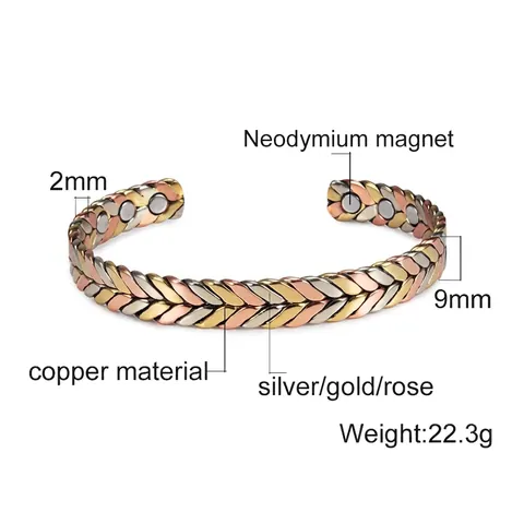 Magnetic Copper Bracelet For Women Twisted Energy Therapy Adjustable Open Cuff Bangle Jewelry Tricolor Bronze