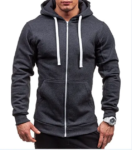 Herren Zip-Up Hoodie Einfarbig Langarm Sweatshirt Kapuzenjacke Lässig Sportlich Oberbekleidung Tasche Komfort Top Mantel