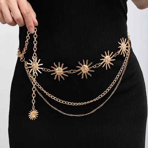 Metal Waist Chain Belt Adjustable Multi Layer Sun Moon Stars Butterfly Heart Shell Charms Bohemian Retro Jewelry For Dress