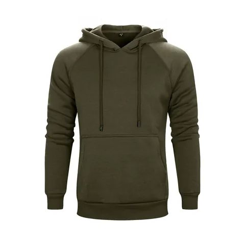 Men's Casual Solid Color Pullover Hoodie With Kangaroo Pocket Long Sleeve Raglan Sweatshirt For Autumn Winter