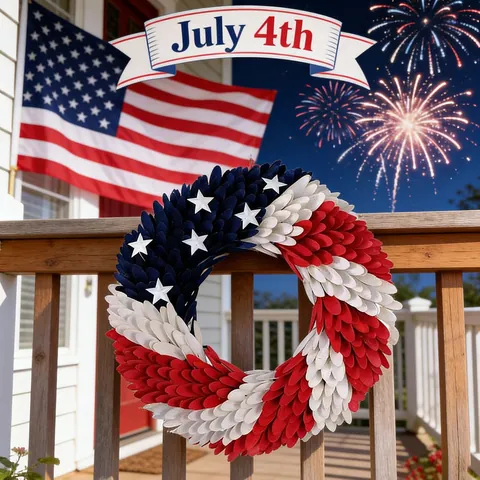 Patriotic Independence Day Wreath American Flag Colors Red White Blue Star Hanging Garland For Front Door Courtyard Home Decor