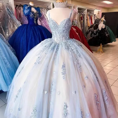 Dames Luxe Off Shoulder Ballonjurk Gala Jurk Kantapplicaties Pailletten Quinceañera Avondjurk Gepofte Tule Bruiloft Feestjurk