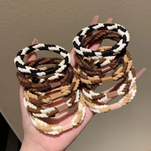 Elastici per Capelli a Treccia Fatti a Mano per Donna Serie Autunno Inverno Caffè Anelli per Capelli ad Alta Elasticità Accessori per Capelli