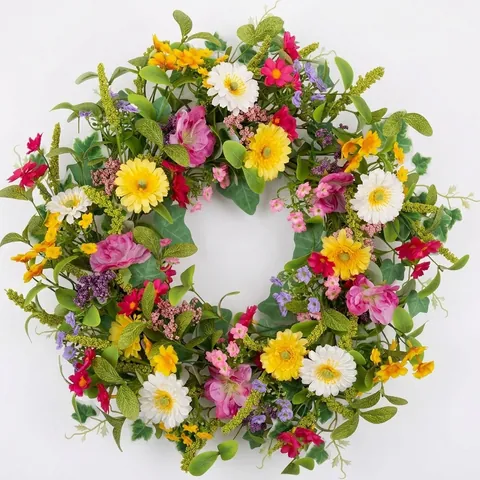 Corona de Flores de Primavera Artificial Para Puerta Principal Decoración de Pascua San Valentín Margarita Rosa Guirnalda Decoración Pared