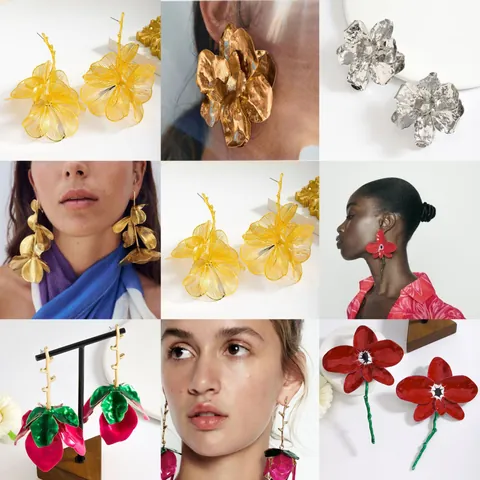 Orecchini a Goccia con Fiori in Smalto 3D Esagerati per Donna Moda Europea Americana Gioielli Statement in Strass Floreali