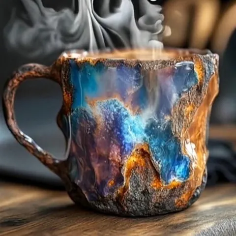 Creative Mineral Crystal Coffee Mug Synthetic Resin Natural Stone Texture With Stainless Steel Liner Natural Gemstone Style Drinking Cup For Home Office Desk Decor Gift