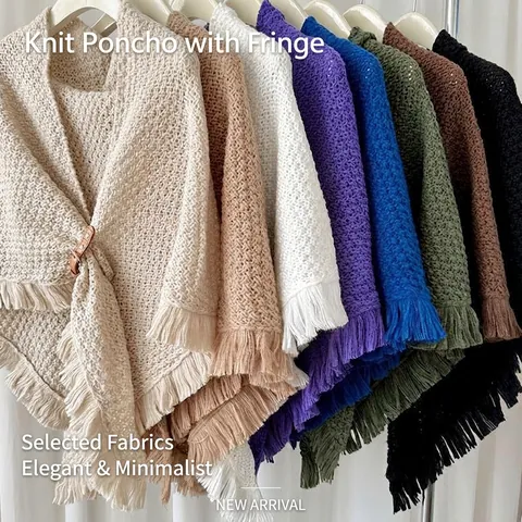 Eleganter Gestrickter Dreiecksschal Für Damen Mit Lederschnalle Fransen Einfarbig Warmer Schal Für Frühling Herbst Winter