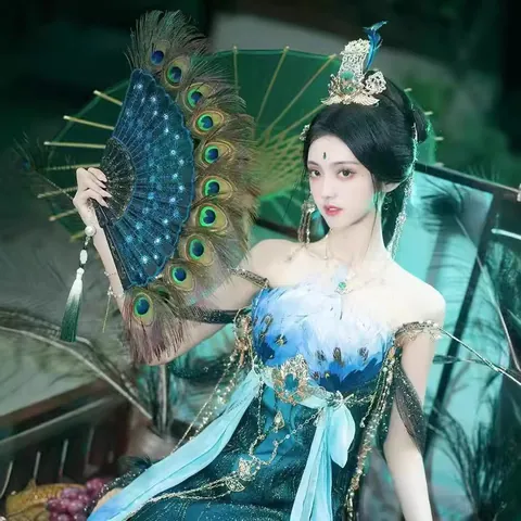 Chinese Style Peacock Feather Folding Fan Embroidered Sequin Handheld Fan With Tassel Vintage Performance Hand Fan Gift For Women