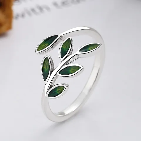925 Sterling Silver Leaf Open Rings