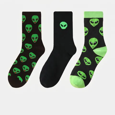 Herren Neuheit Alien Muster Crew Socken Atmungsaktiv Polyester Mittelhoch Socken Casual Streetwear Mode Socken Für Den Alltag