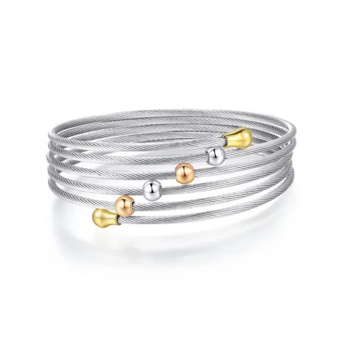 Women's Multi-layer Stainless Steel Woven Cable Bracelet Mixed Metal Beads Stackable Bangle Jewelry For Party Everyday Accessory
