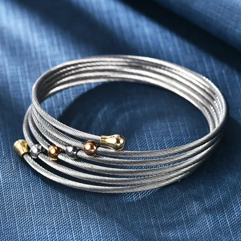 Women's Multi-layer Stainless Steel Woven Cable Bracelet Mixed Metal Beads Stackable Bangle Jewelry For Party Everyday Accessory