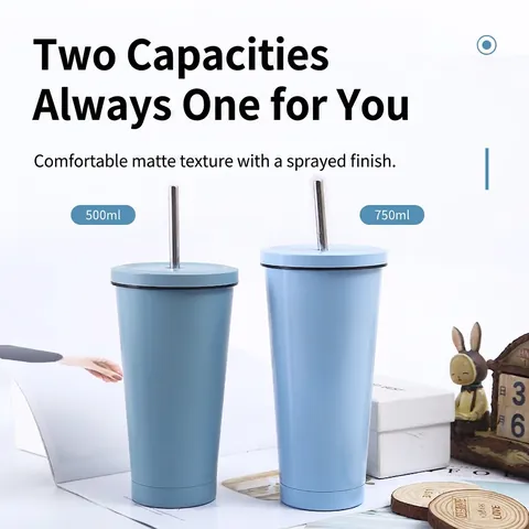 304 Stainless Steel Vacuum Insulated Tumbler With Metal Straw And Lid Double Wall Portable Travel Mug Coffee Cup Modern Minimalist Office Cup