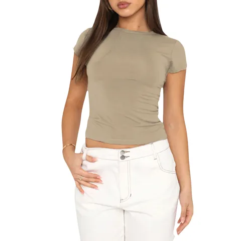 T-Shirt Casual da Donna a Manica Corta Slim Fit Tinta Unita Girocollo Pullover Streetwear Crop Top Intimo Abbigliamento Estivo